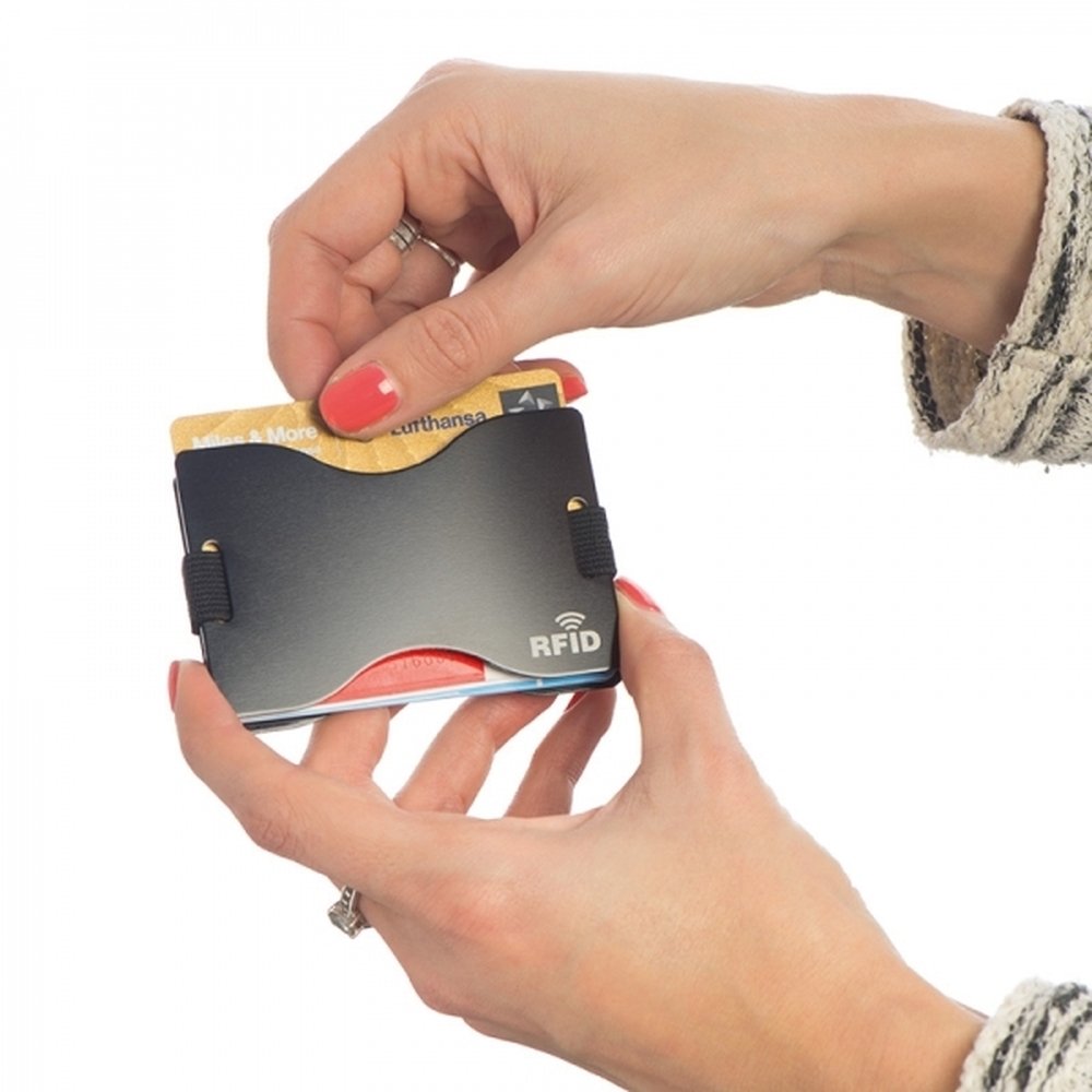 Aluminiowe etui na karty z ochroną RFID GLADSTONE - Etui na karty i wizytówki z nadrukiem logo | VEBI - zdjęcie 3