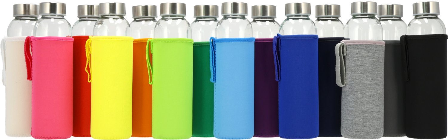 Szklana butelka KLAGENFURT 500ml z etui neoprenowym - Akcesoria podróżne z nadrukiem logo | VEBI - zdjęcie 93