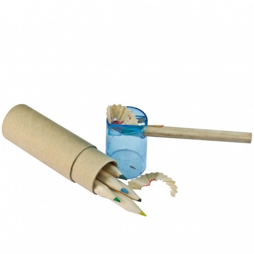 Kredki drewniane 6 kolorów BECKY z temperówką w eko pudełku - Kredki, kredy, zakreślacze z nadrukiem logo | VEBI - zdjęcie 2