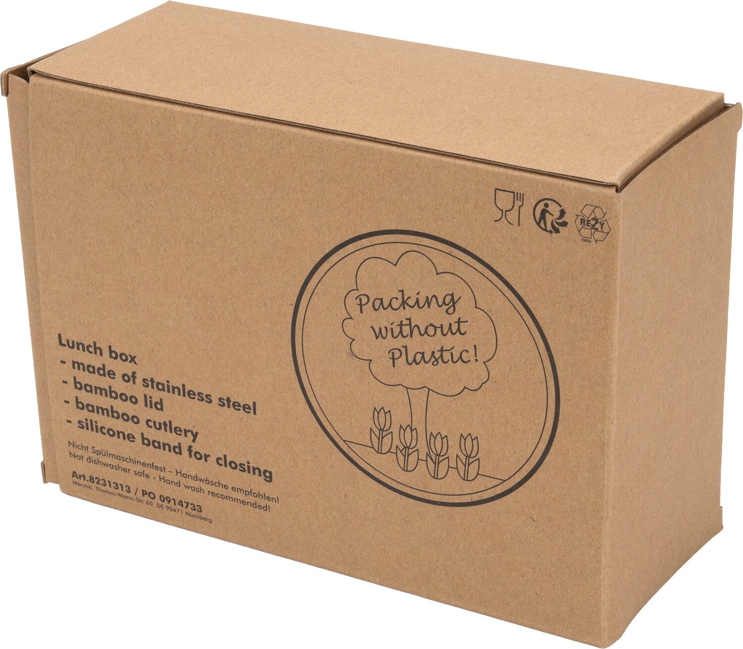 Stalowy lunch box z bambusowymi sztućcami 1000ml DIEST - Pojemniki na żywność z nadrukiem logo | VEBI - zdjęcie 13