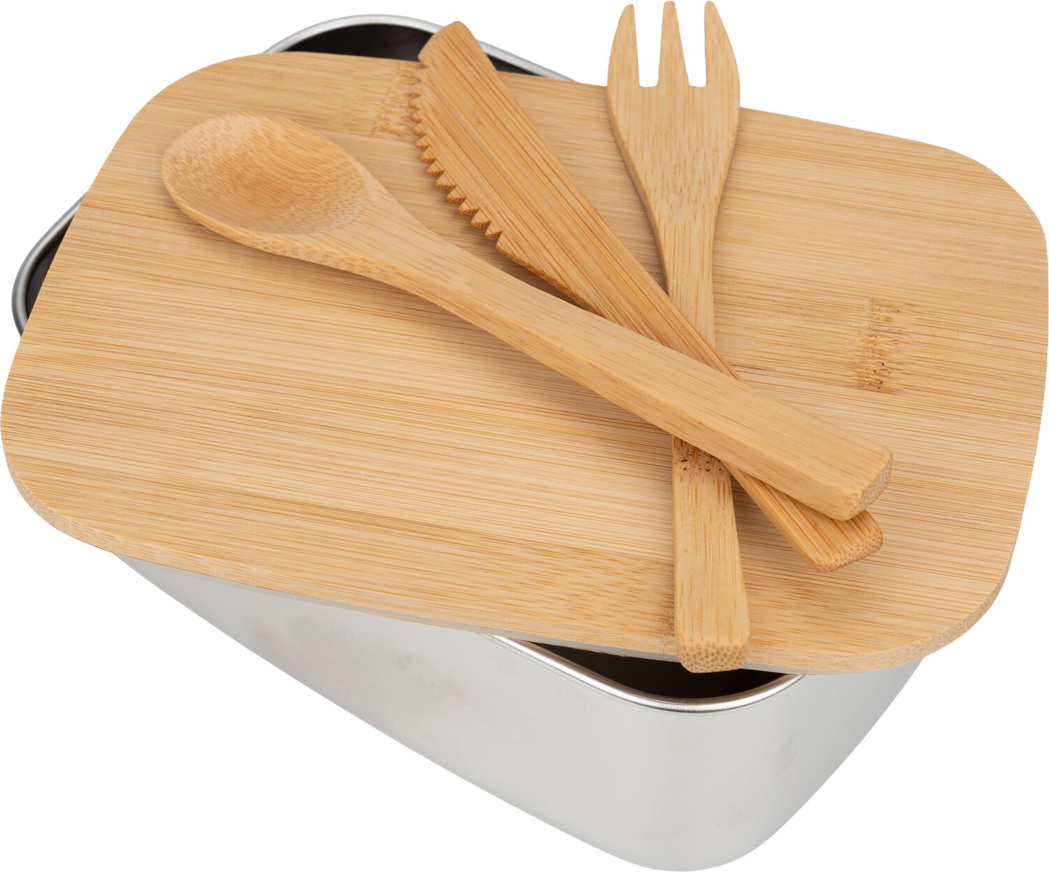 Stalowy lunch box z bambusowymi sztućcami 1000ml DIEST - Pojemniki na żywność z nadrukiem logo | VEBI - zdjęcie 2