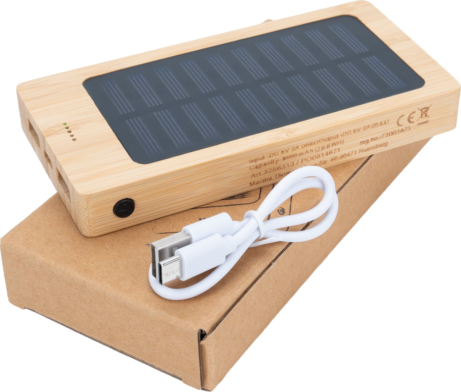 Bambusowy power bank solarny 8000 mAh BAKERSFIELD - Power banki z nadrukiem logo | VEBI - zdjęcie 2
