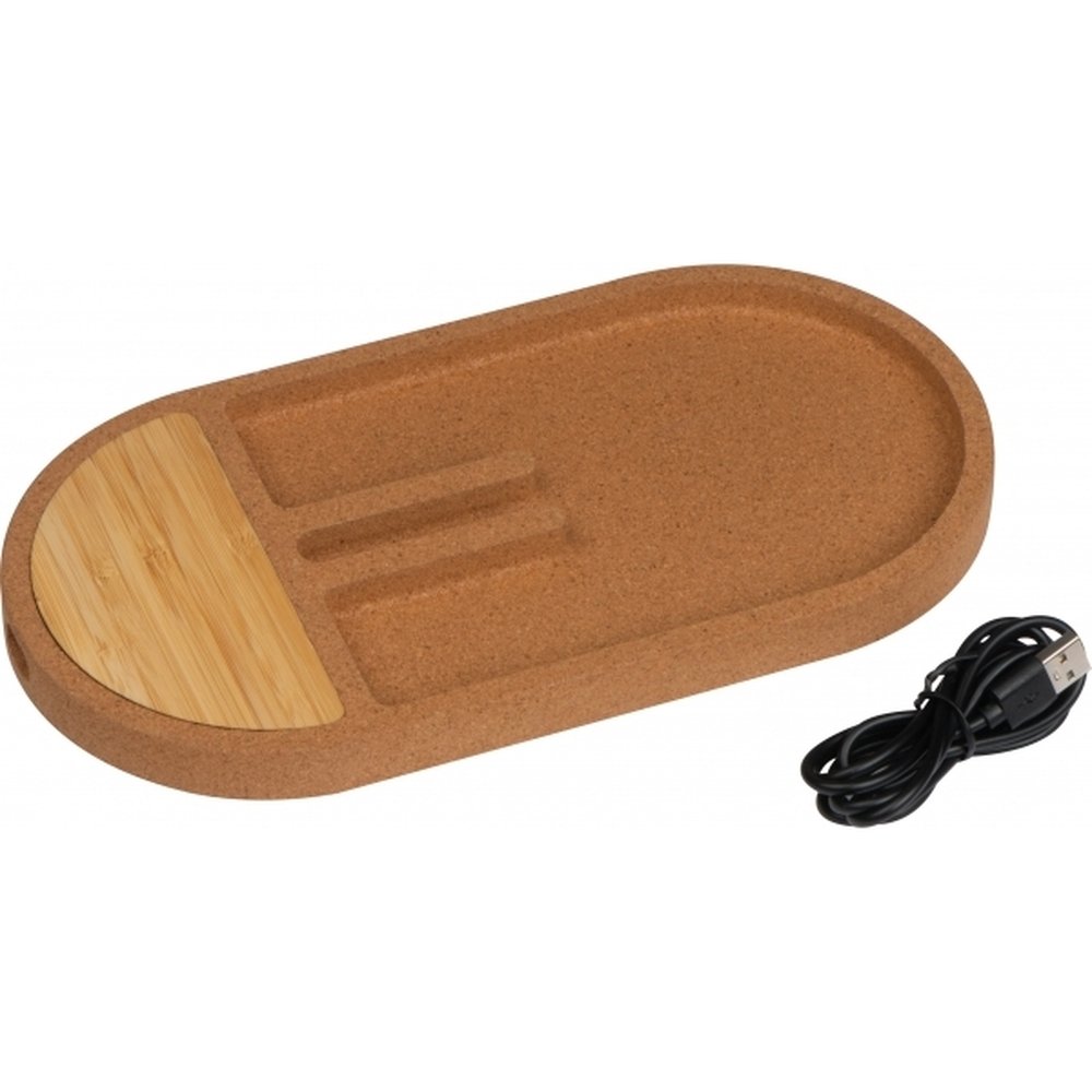 Bambusowy organizer biurkowy z ładowarką bezprzewodową 10W
