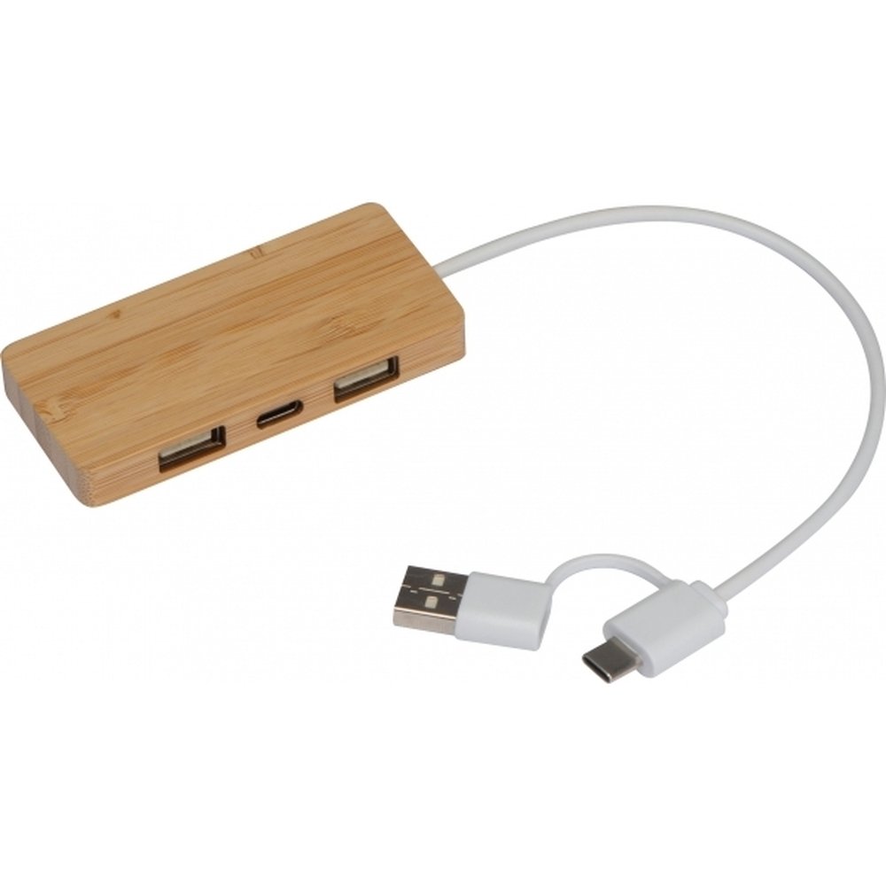 Bambusowy rozgałęźnik USB KUALA LUMPUR z USB-C