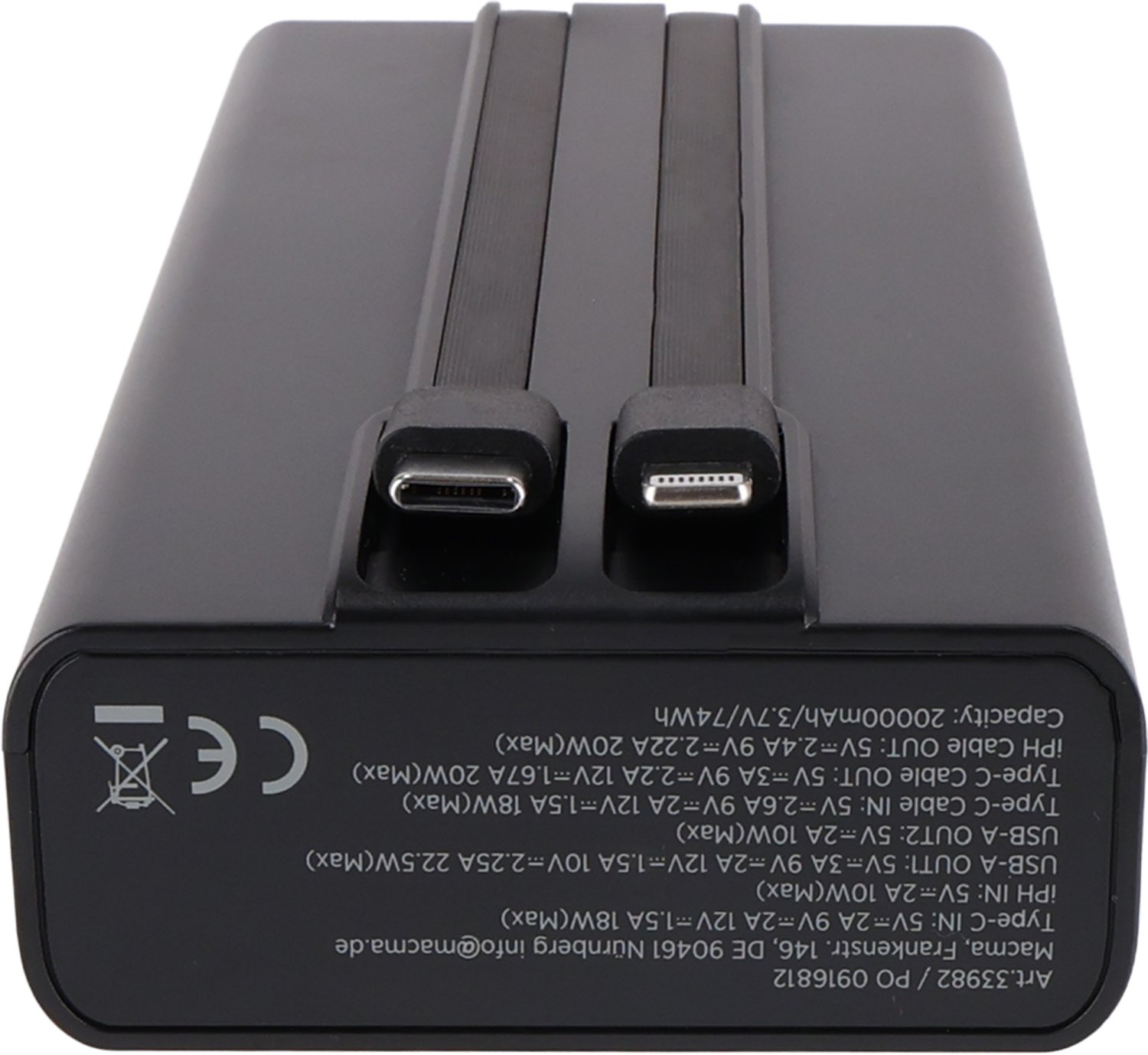 Power Bank 20000 mAh MARBELLA - z wbudowanymi kablami - Power banki z nadrukiem logo | VEBI - zdjęcie 8