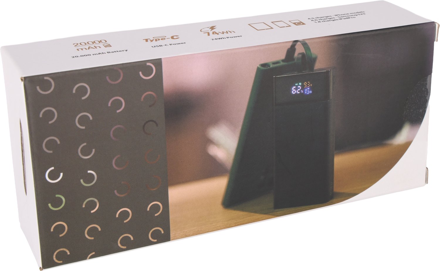 Power Bank 20000 mAh MARBELLA - z wbudowanymi kablami - Power banki z nadrukiem logo | VEBI - zdjęcie 10