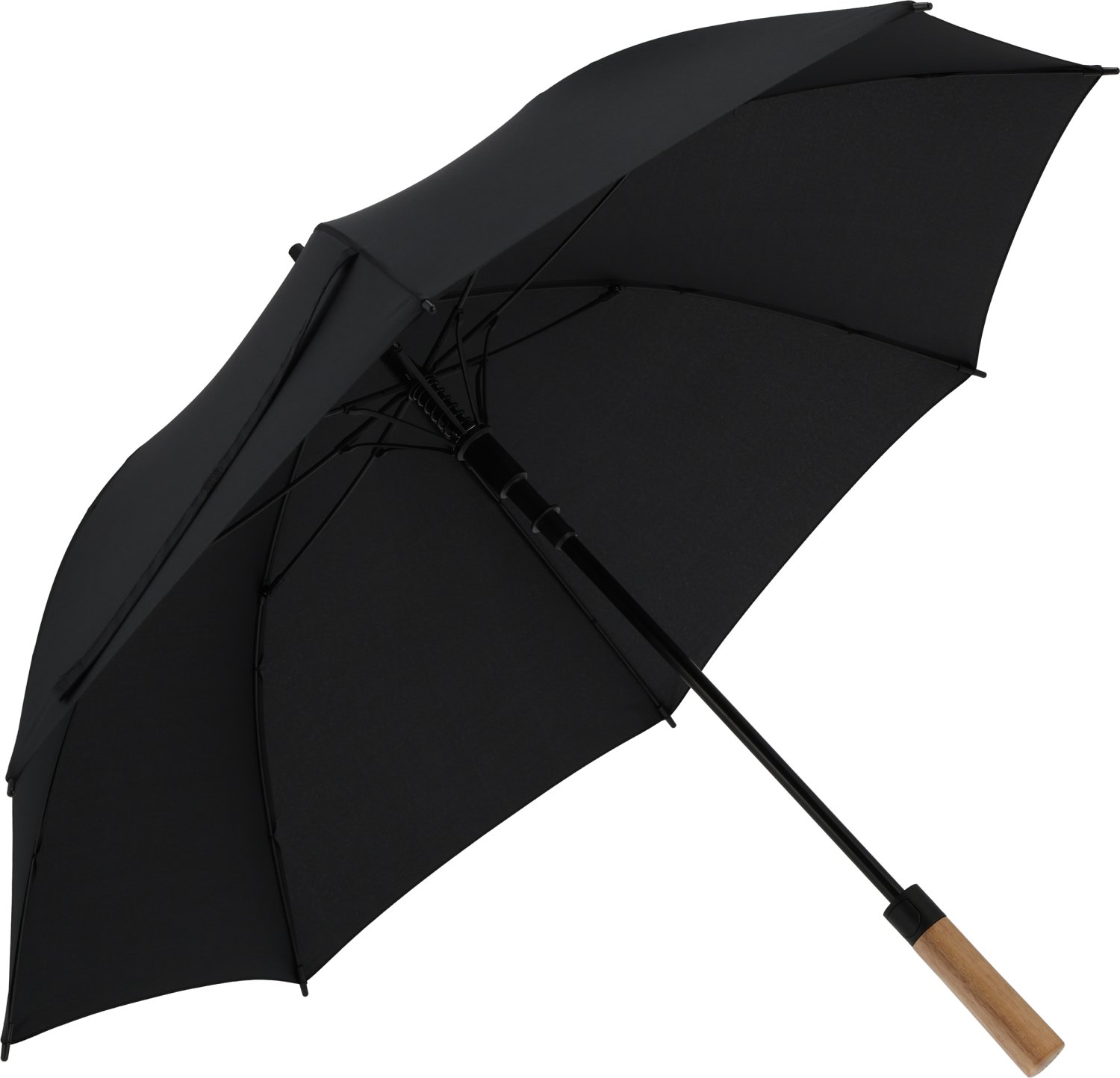 Parasol automatyczny ekologiczny rPET 105cm z drewnianą rączką - Podróże i rekreacja z nadrukiem logo | VEBI