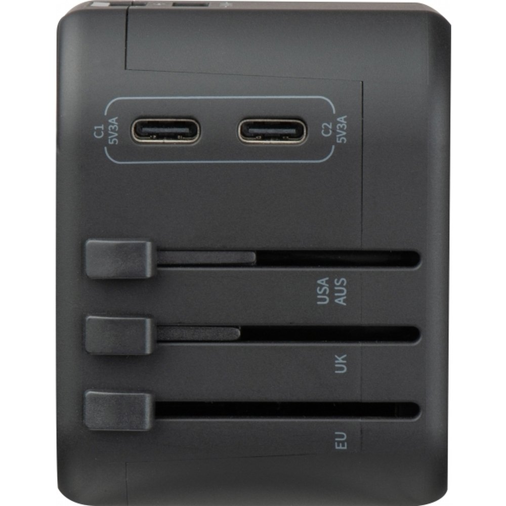 Uniwersalny adapter podróżny z USB i USB-C MARACENA - Akcesoria podróżne z nadrukiem logo | VEBI - zdjęcie 8