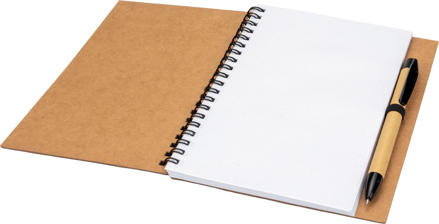 Notes A5 ekologiczny z długopisem RAVENNA - 80 kartek z recyklingu - Notatniki i notesy z nadrukiem logo | VEBI - zdjęcie 3