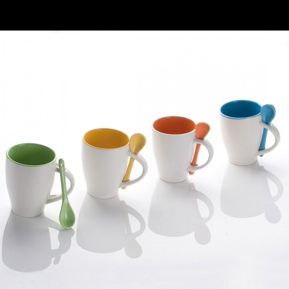 Zestaw kawowy PALERMO - kubek ceramiczny 250ml z łyżeczką - Kubki z nadrukiem logo | VEBI - zdjęcie 4