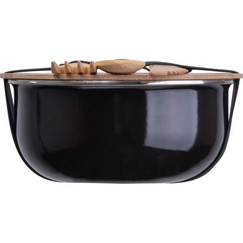 Metalowy lunch box z bambusową pokrywką i sztućcami 700ml - Pojemniki na żywność z nadrukiem logo | VEBI - zdjęcie 6