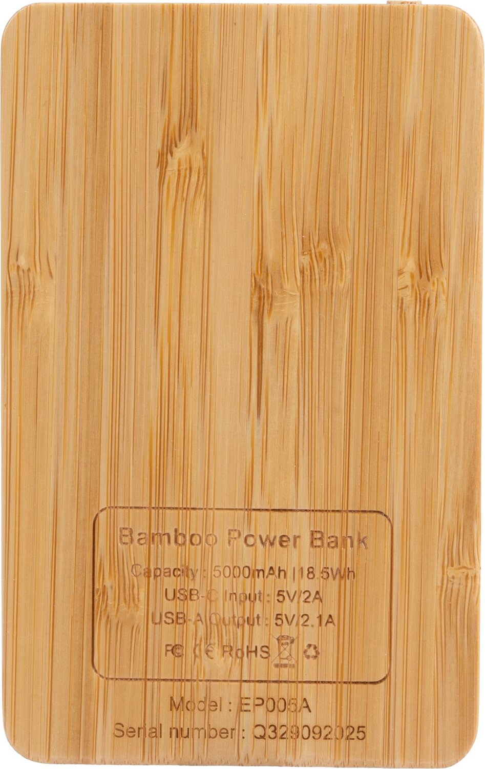 Bambusowy Power Bank 5000 mAh z podświetlanym logo - Akcesoria podróżne z nadrukiem logo | VEBI - zdjęcie 5