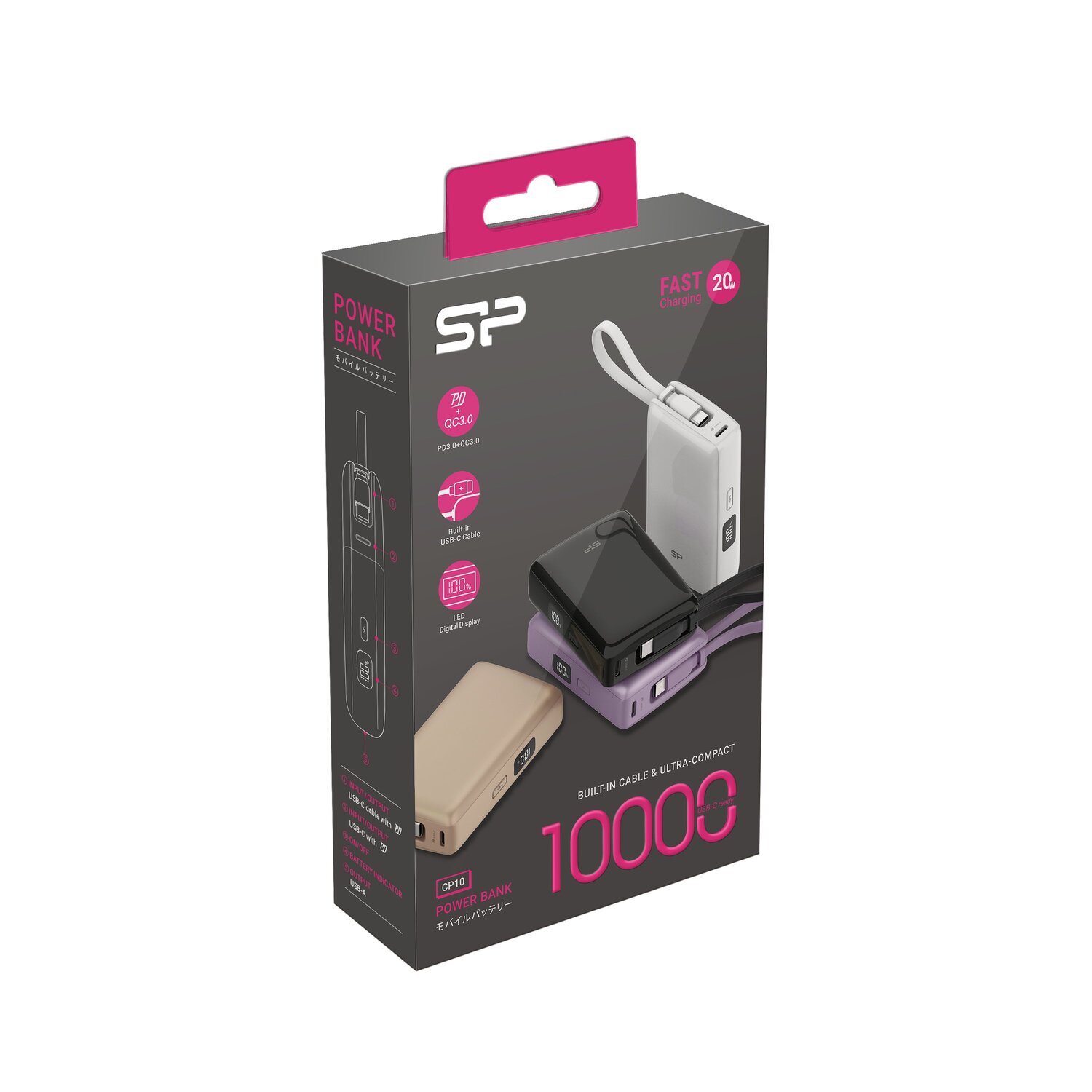 Powerbank Silicon Power CP10 10000mAh z wbudowanym kablem USB-C - Power banki z nadrukiem logo | VEBI - zdjęcie 33