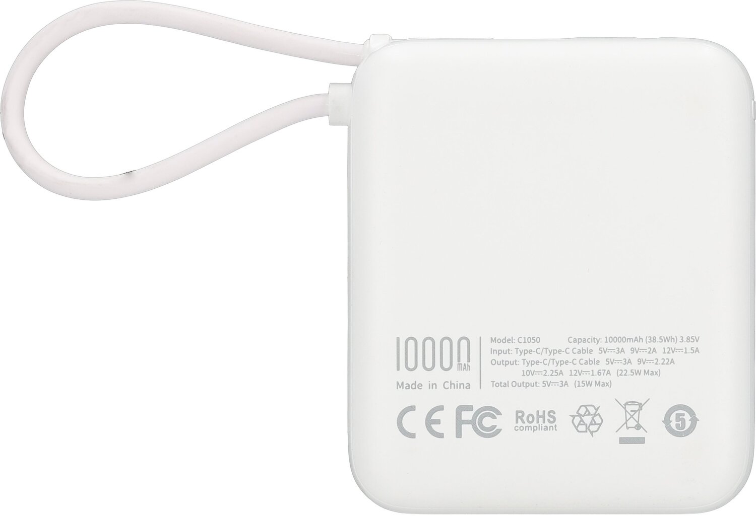 Power Bank 10000 mAh 22,5 W z wbudowanym kablem Type-C - Power banki z nadrukiem logo | VEBI - zdjęcie 2