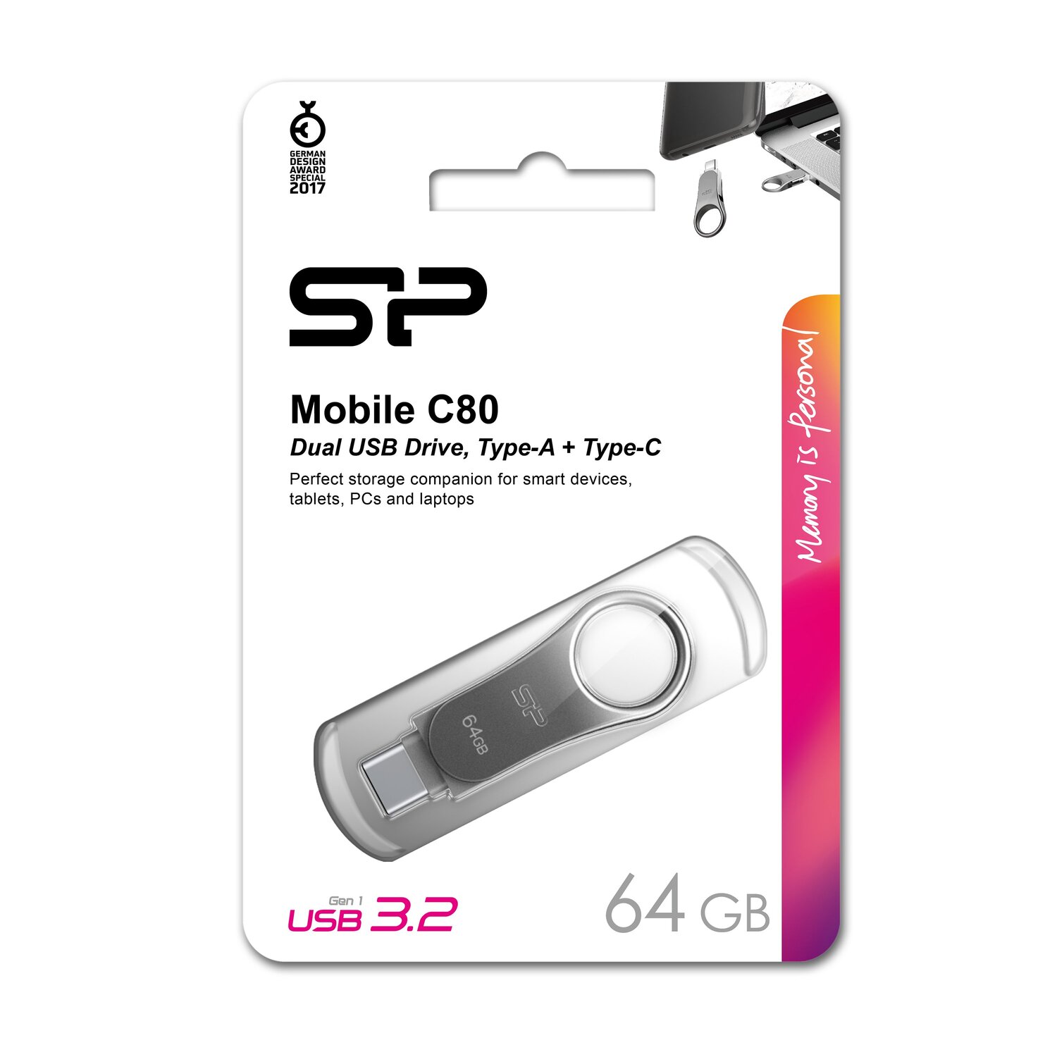 Pendrive z wejściem USB typu C Mobile C80, 64GB 3.2 Silicon Power - Pamięci USB z nadrukiem logo | VEBI - zdjęcie 4