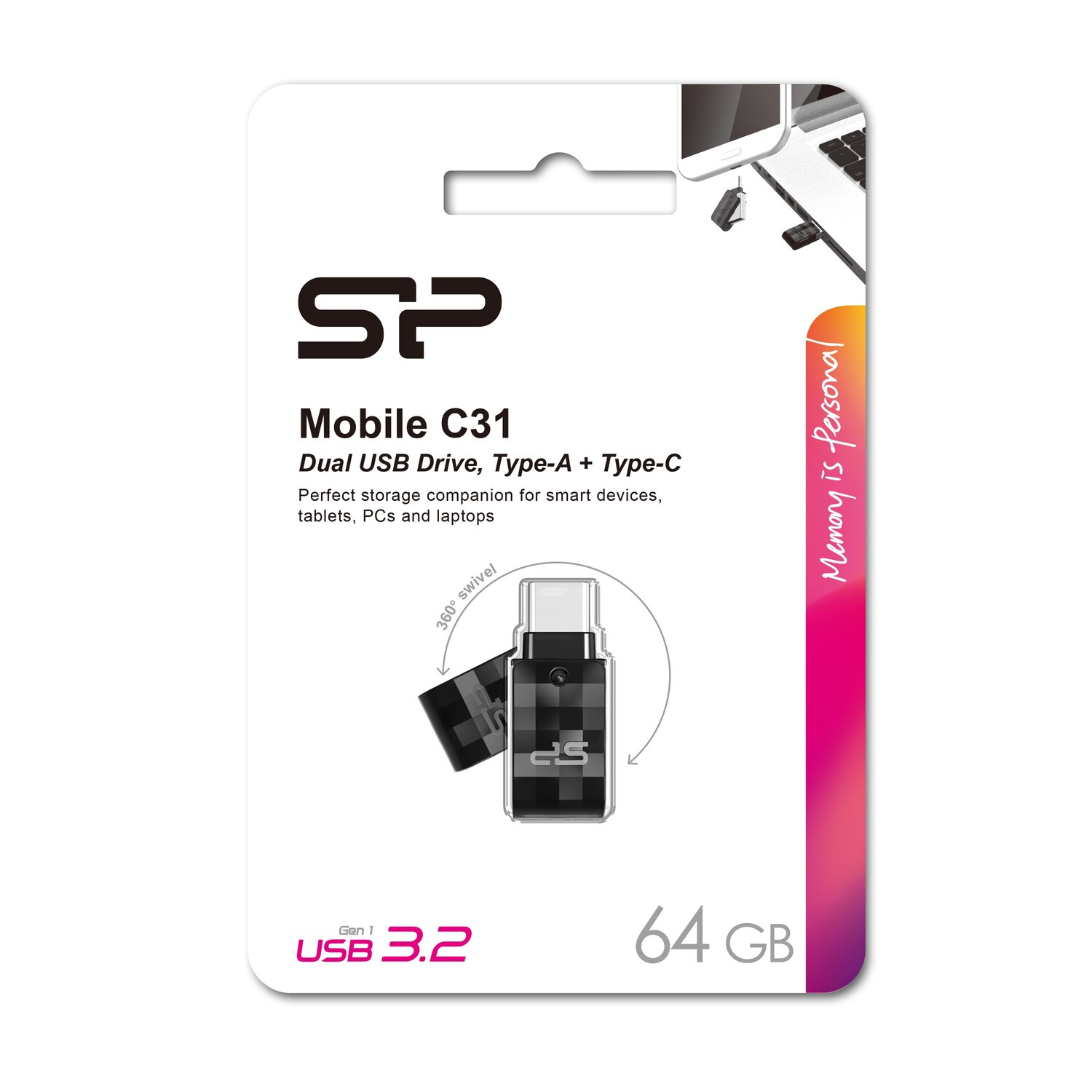 Pendrive Mobile C31, 64GB 3.0 Silicon Power - Pamięci USB z nadrukiem logo | VEBI - zdjęcie 3